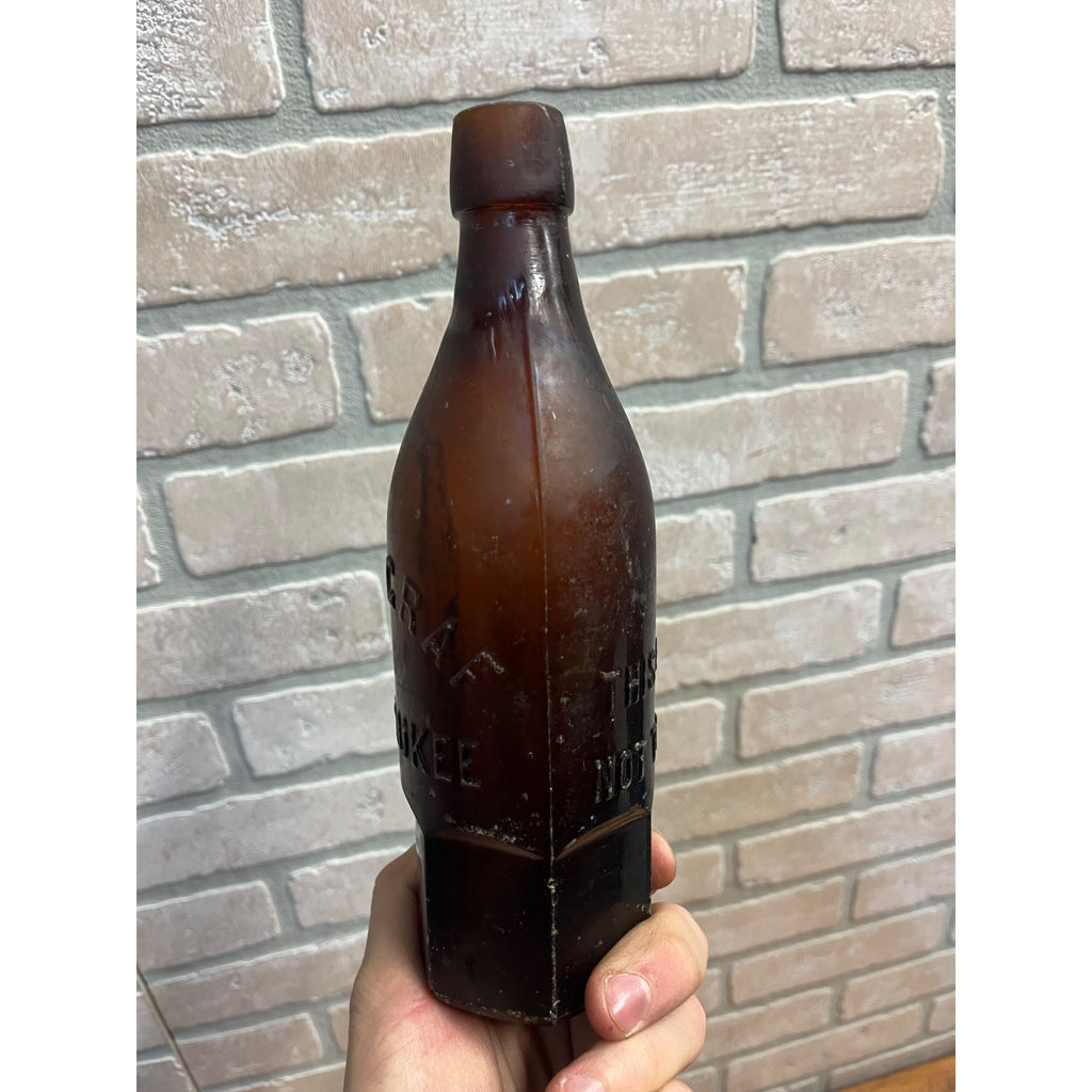 John Graf c1880s Milwaukee Wis Amber Brown Soda Bottle Blob Top Octagon Base