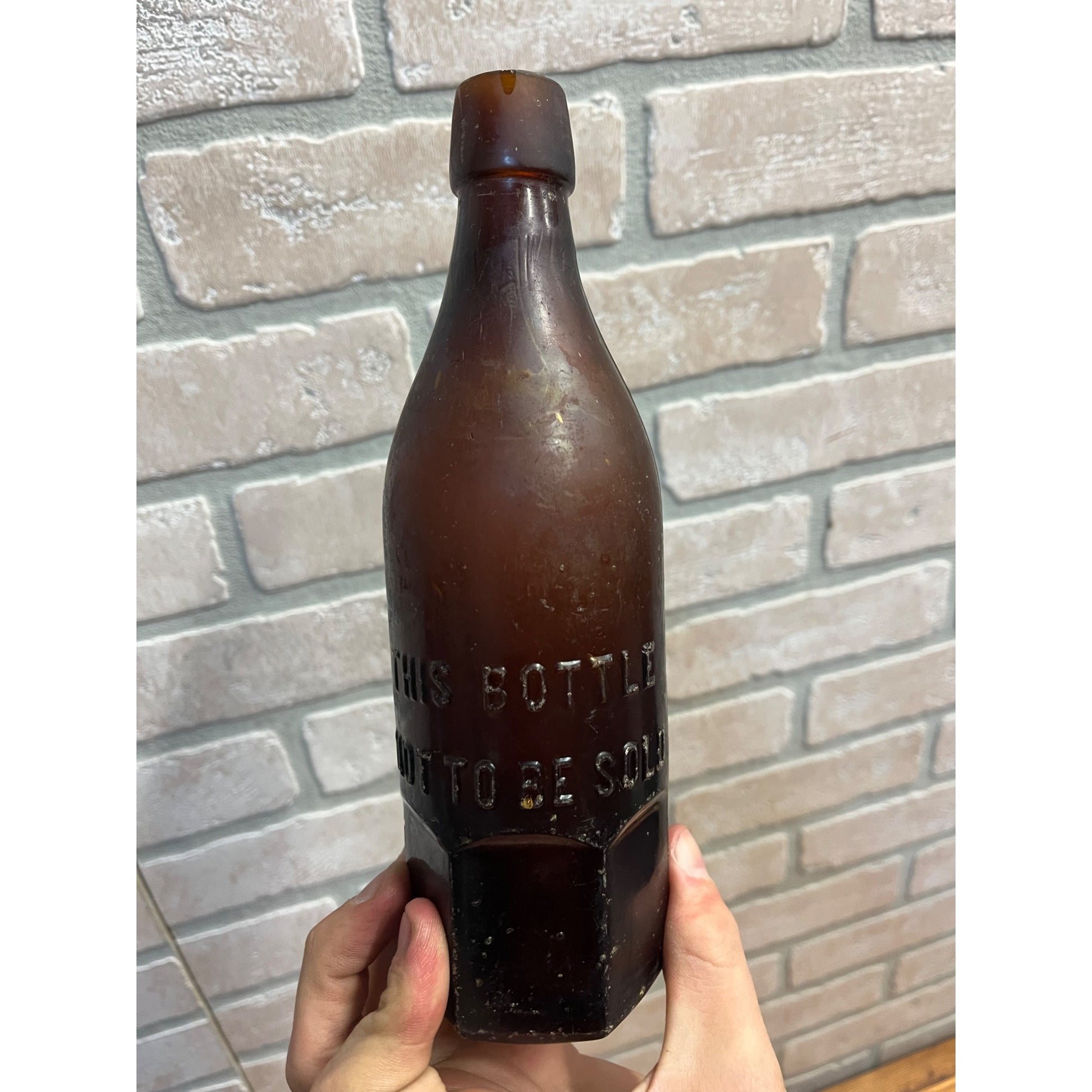 John Graf c1880s Milwaukee Wis Amber Brown Soda Bottle Blob Top Octagon Base