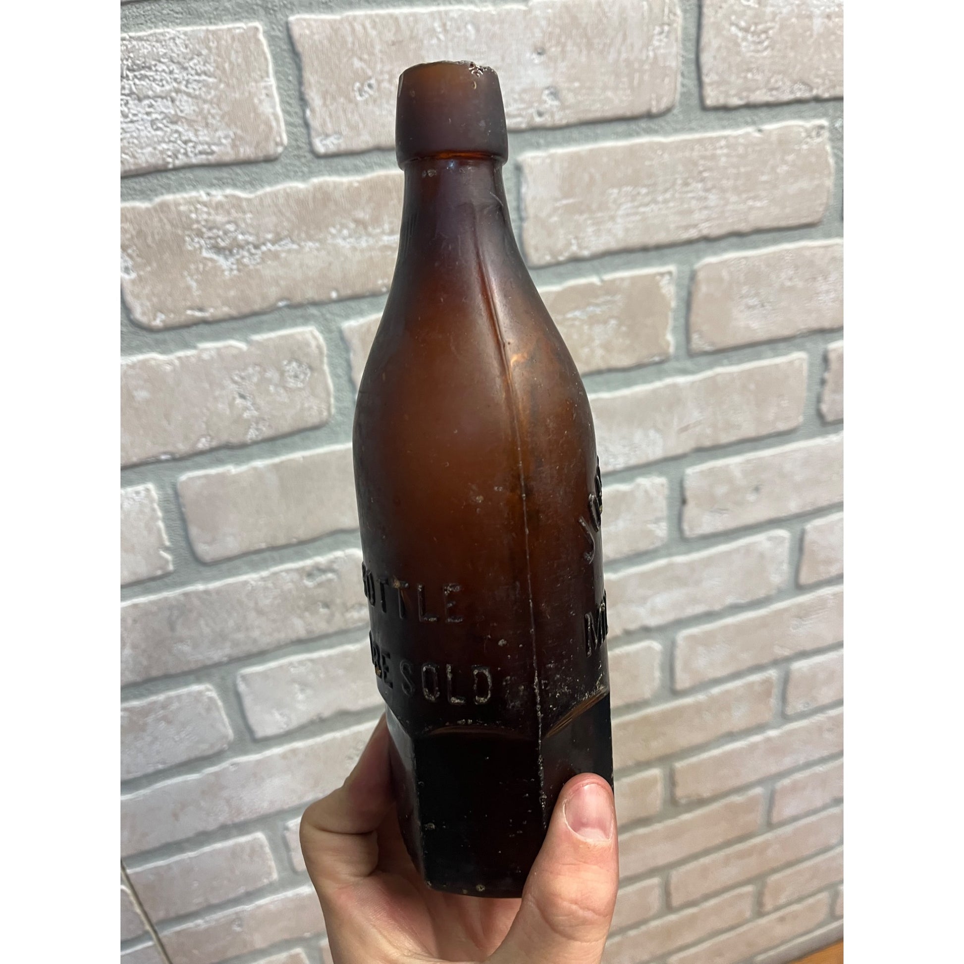 John Graf c1880s Milwaukee Wis Amber Brown Soda Bottle Blob Top Octagon Base