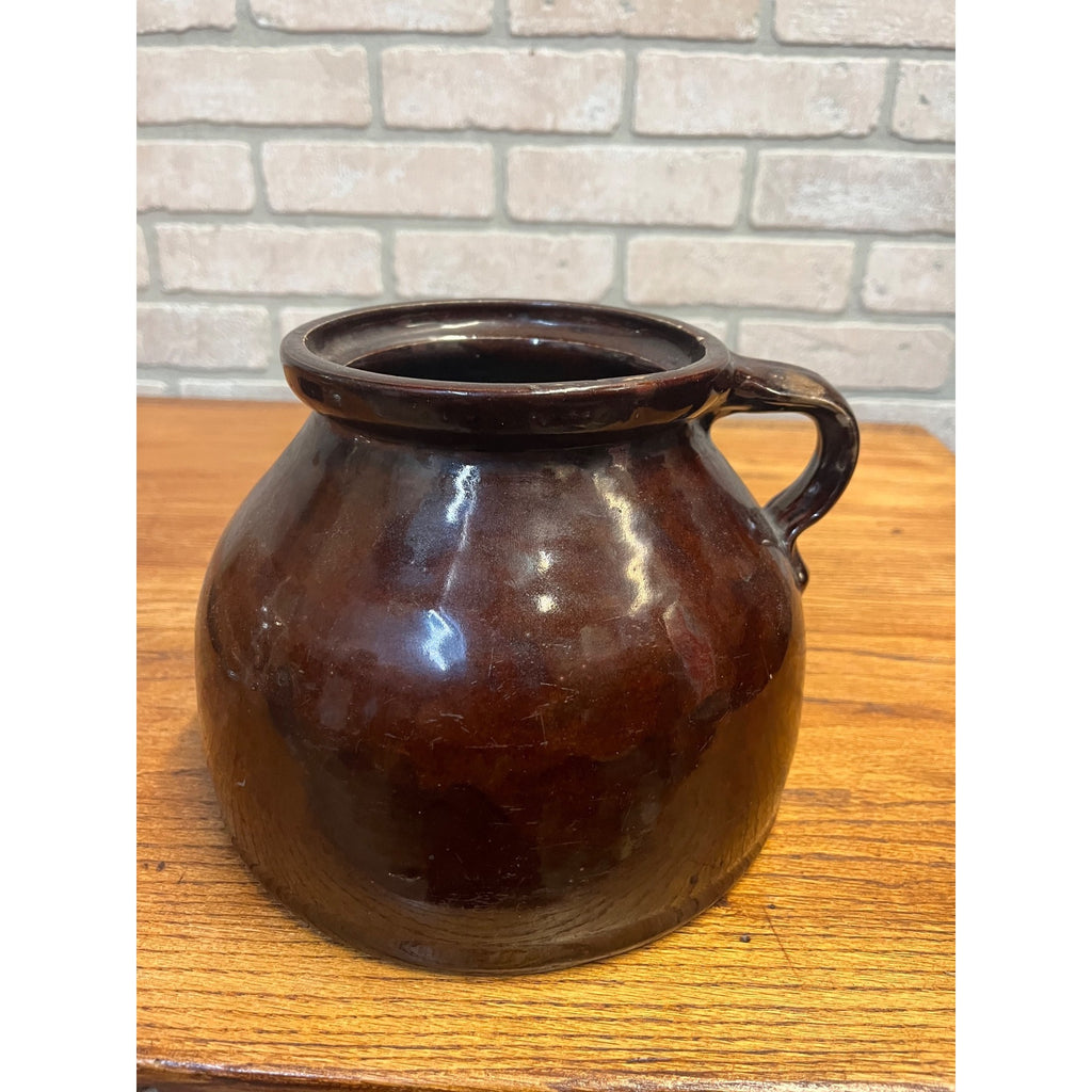 Antique Primitive Stoneware Ovoid Unique Bean Pot or Preserve Crock Albany Slip Farmhouse Country Decor