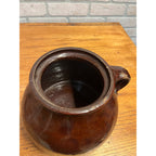 Antique Primitive Stoneware Ovoid Unique Bean Pot or Preserve Crock Albany Slip Farmhouse Country Decor