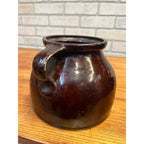 Antique Primitive Stoneware Ovoid Unique Bean Pot or Preserve Crock Albany Slip Farmhouse Country Decor