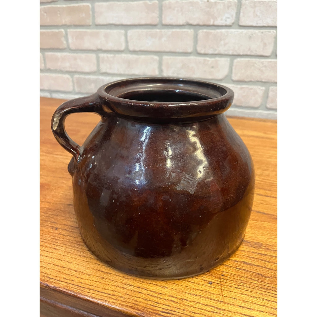 Antique Primitive Stoneware Ovoid Unique Bean Pot or Preserve Crock Albany Slip Farmhouse Country Decor
