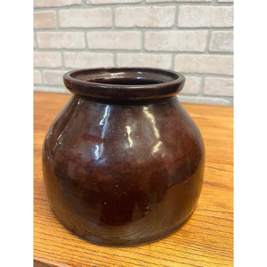 Antique Primitive Stoneware Ovoid Unique Bean Pot or Preserve Crock Albany Slip Farmhouse Country Decor