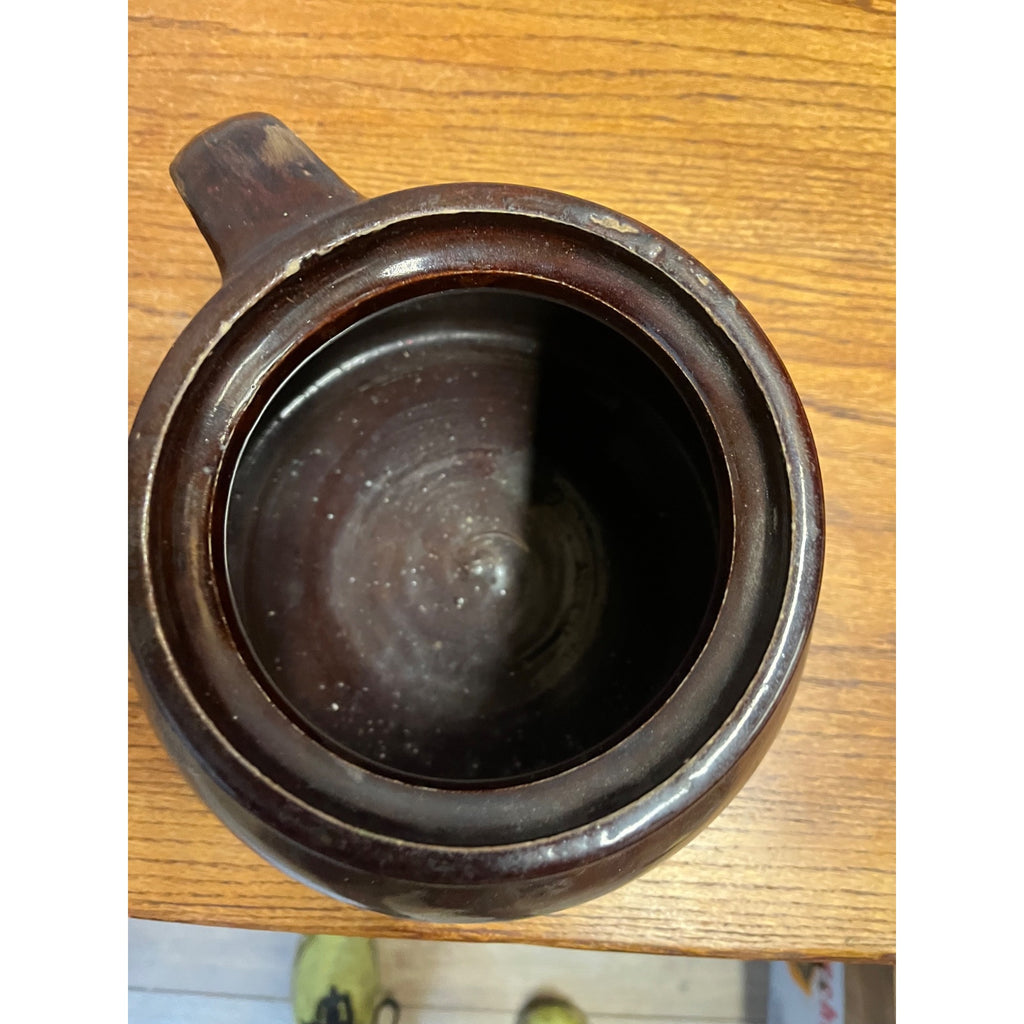 Antique Primitive Stoneware Ovoid Unique Bean Pot or Preserve Crock Albany Slip Farmhouse Country Decor