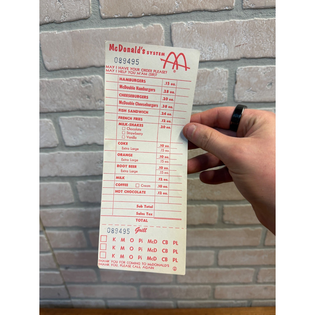 RARE Vintage 1960s McDonalds System Food Order Paper Receipt Slash M Logo