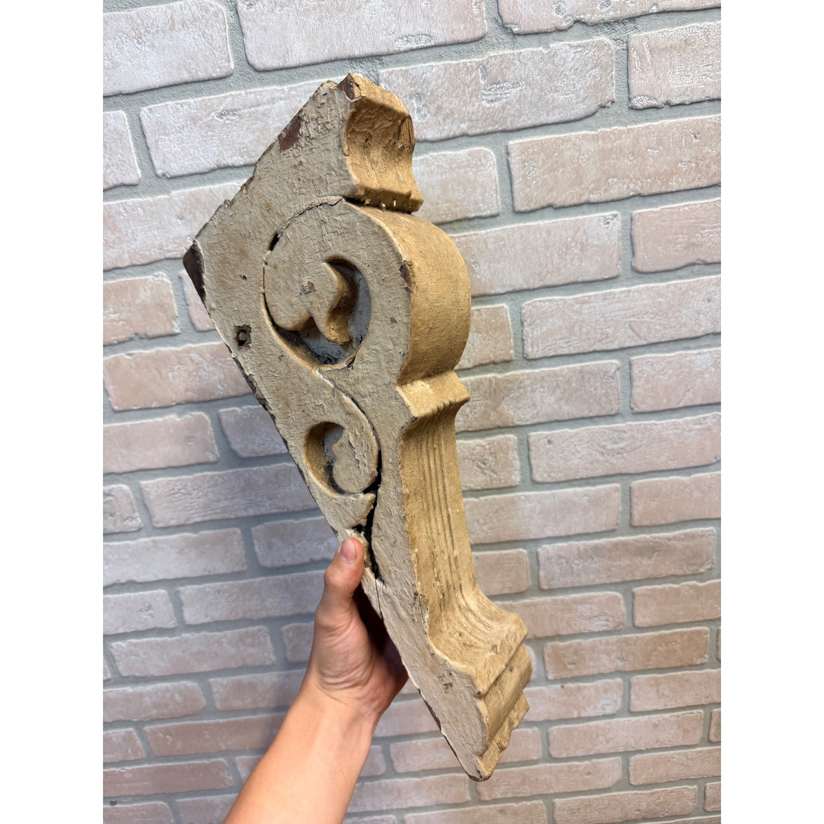 Vintage Victorian White-Painted Wood Corbel Architectural Salvage Rustic Chippy Finish