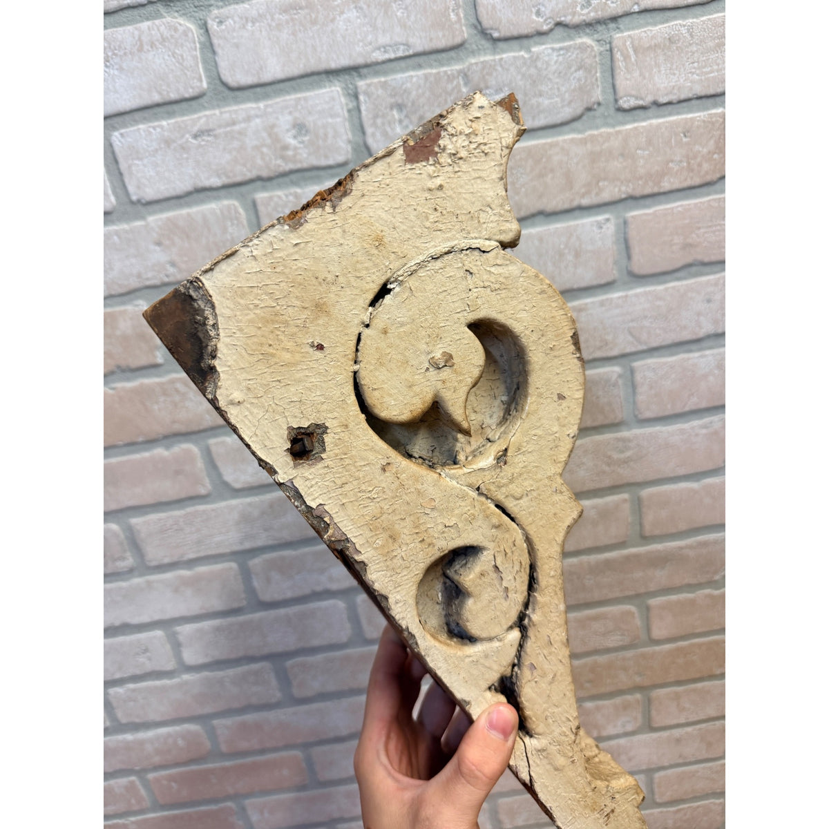 Vintage Victorian White-Painted Wood Corbel Architectural Salvage Rustic Chippy Finish