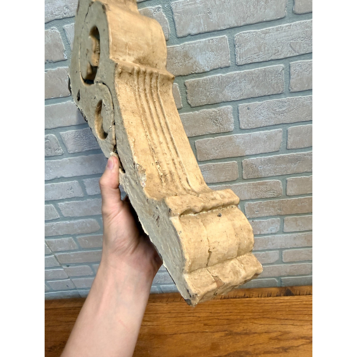 Vintage Victorian White-Painted Wood Corbel Architectural Salvage Rustic Chippy Finish