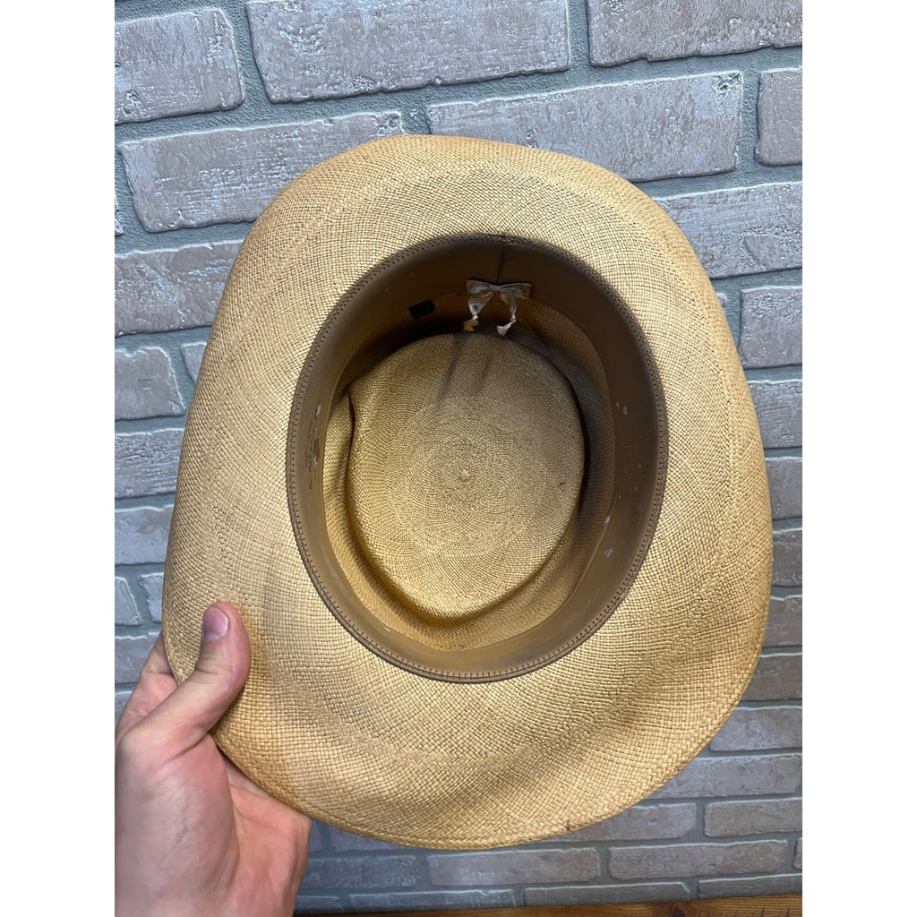 Vintage Sisson's Milwaukee Fine Panama Straw Gambler Hat Telescope Crown 7-1/8 "Pana Cool"