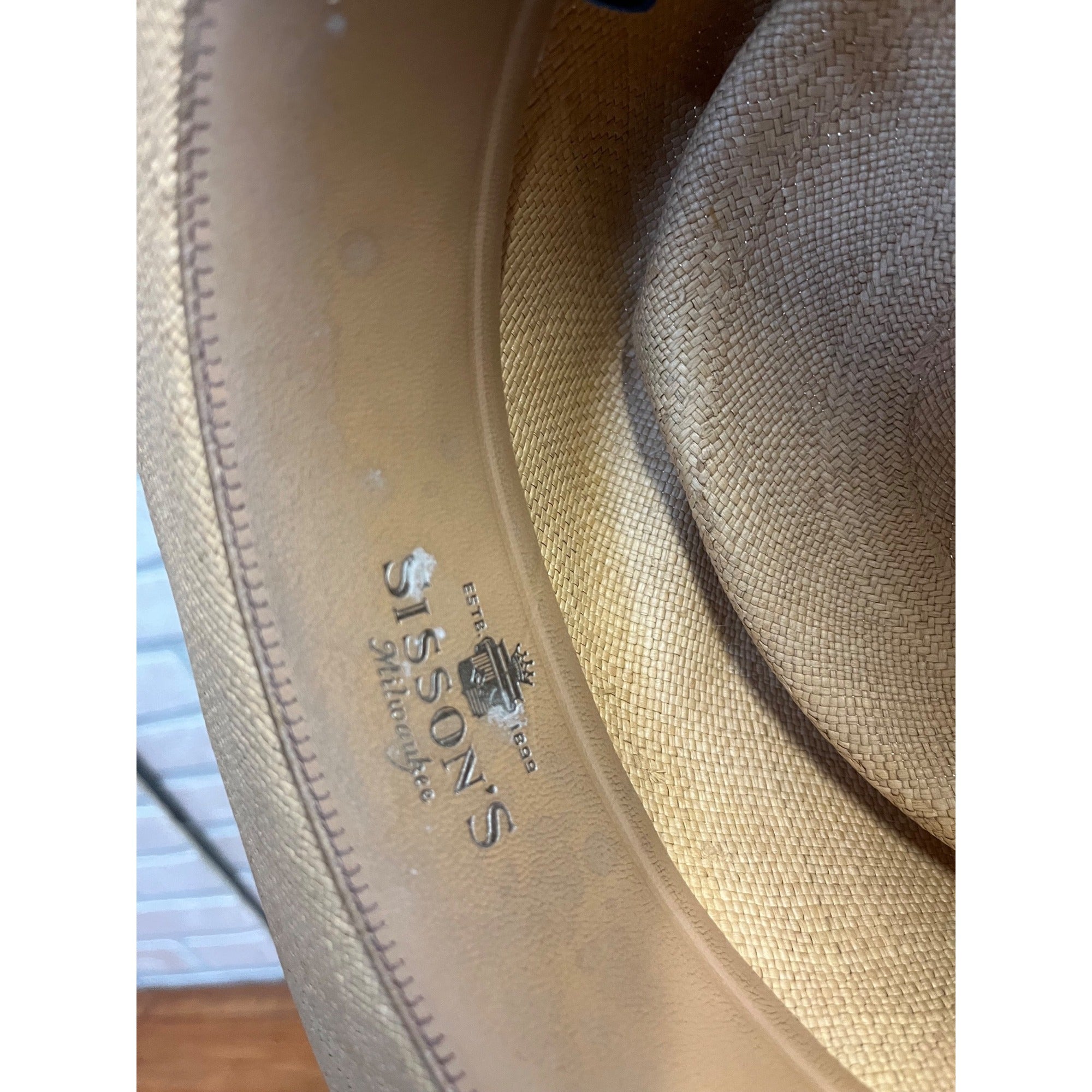 Vintage Sisson's Milwaukee Fine Panama Straw Gambler Hat Telescope Crown 7-1/8 "Pana Cool"