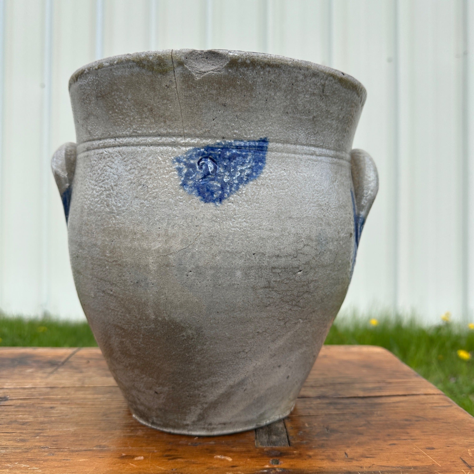 Antique 2 Ohio Valley Region Stoneware Crock Cobalt Decorated Pot Planter
