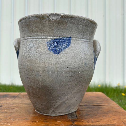 Antique 2 Ohio Valley Region Stoneware Crock Cobalt Decorated Pot Planter