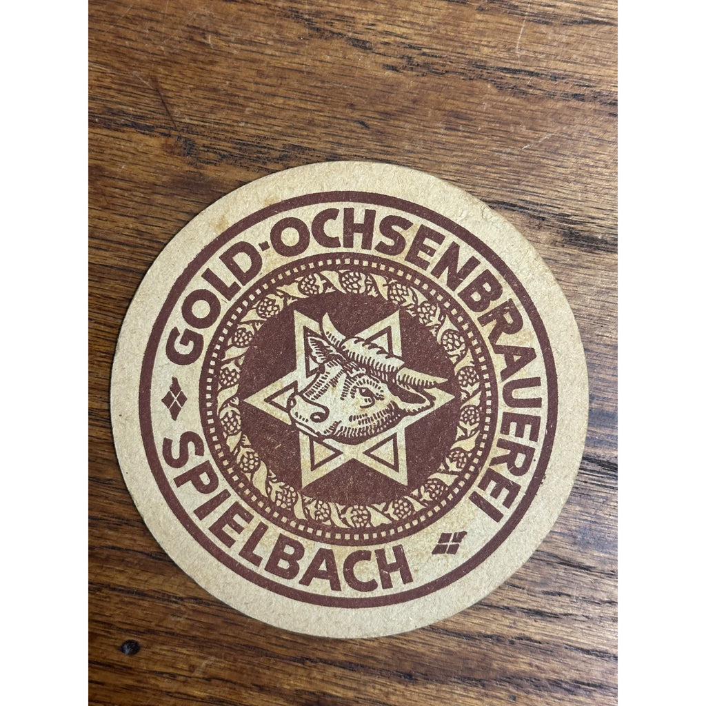 RARE Vintage 1940s German Gold-Ochsen Brauerei Beer Bar Coaster 4"