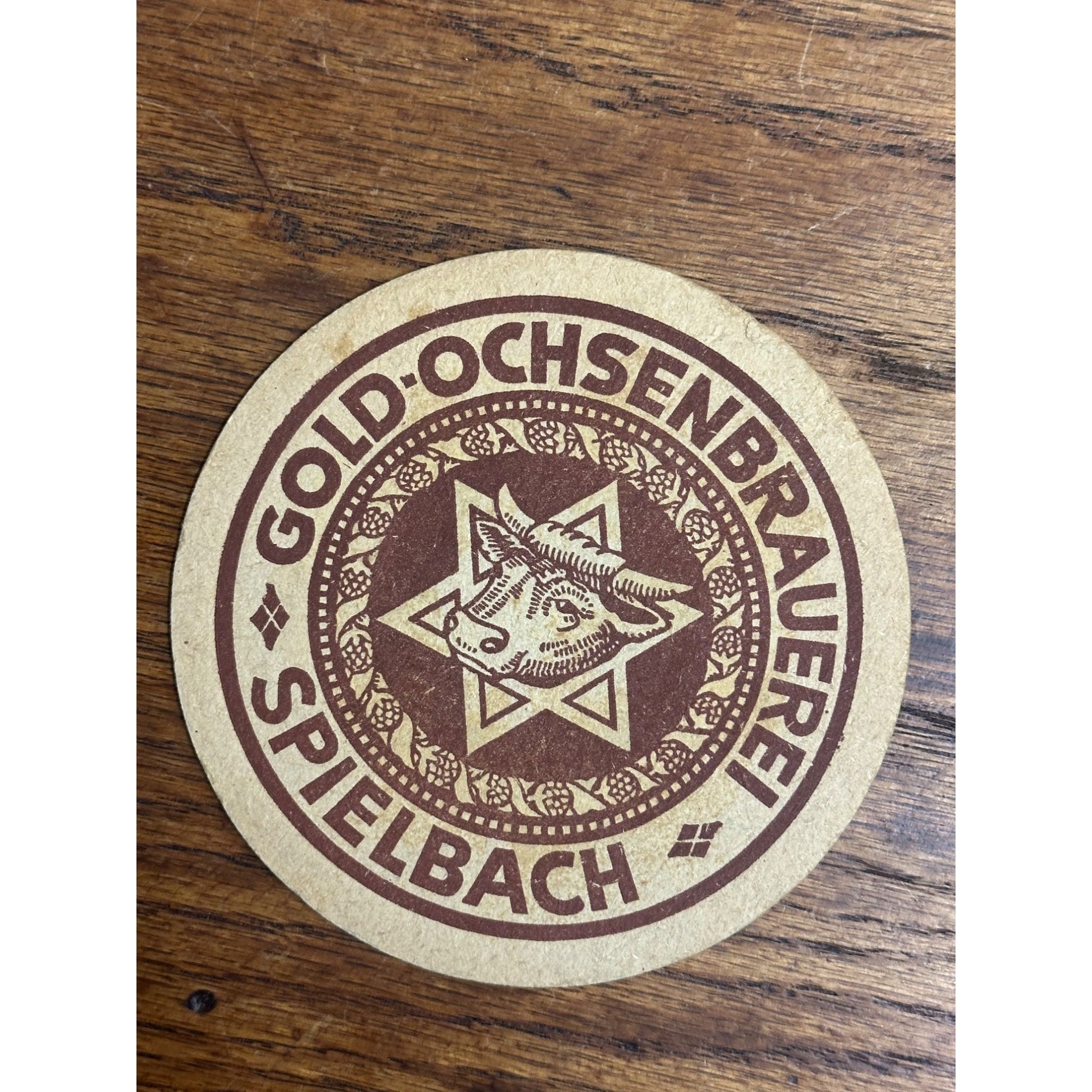 RARE Vintage 1940s German Gold-Ochsen Brauerei Beer Bar Coaster 4"