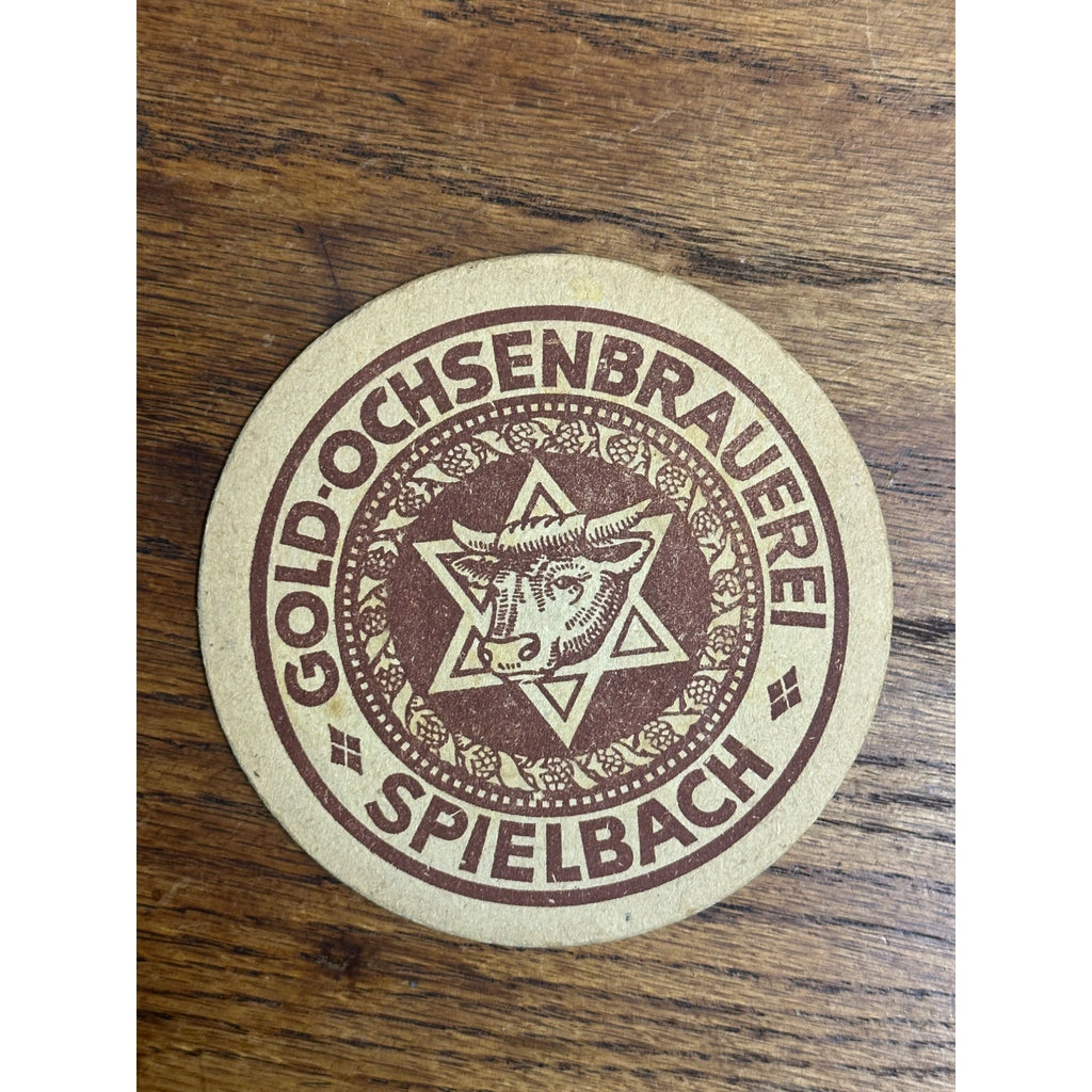 RARE Vintage 1940s German Gold-Ochsen Brauerei Beer Bar Coaster 4"