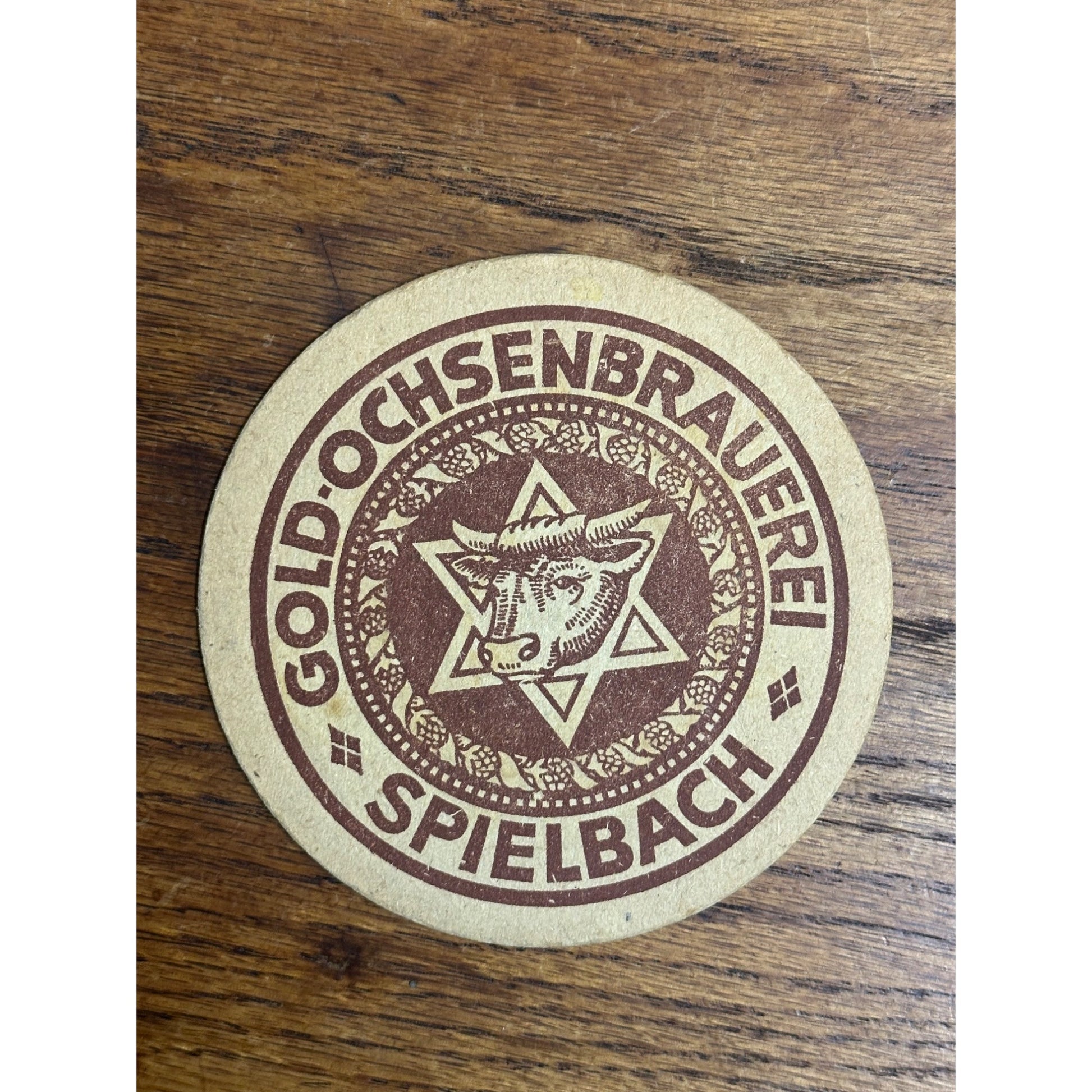 RARE Vintage 1940s German Gold-Ochsen Brauerei Beer Bar Coaster 4"