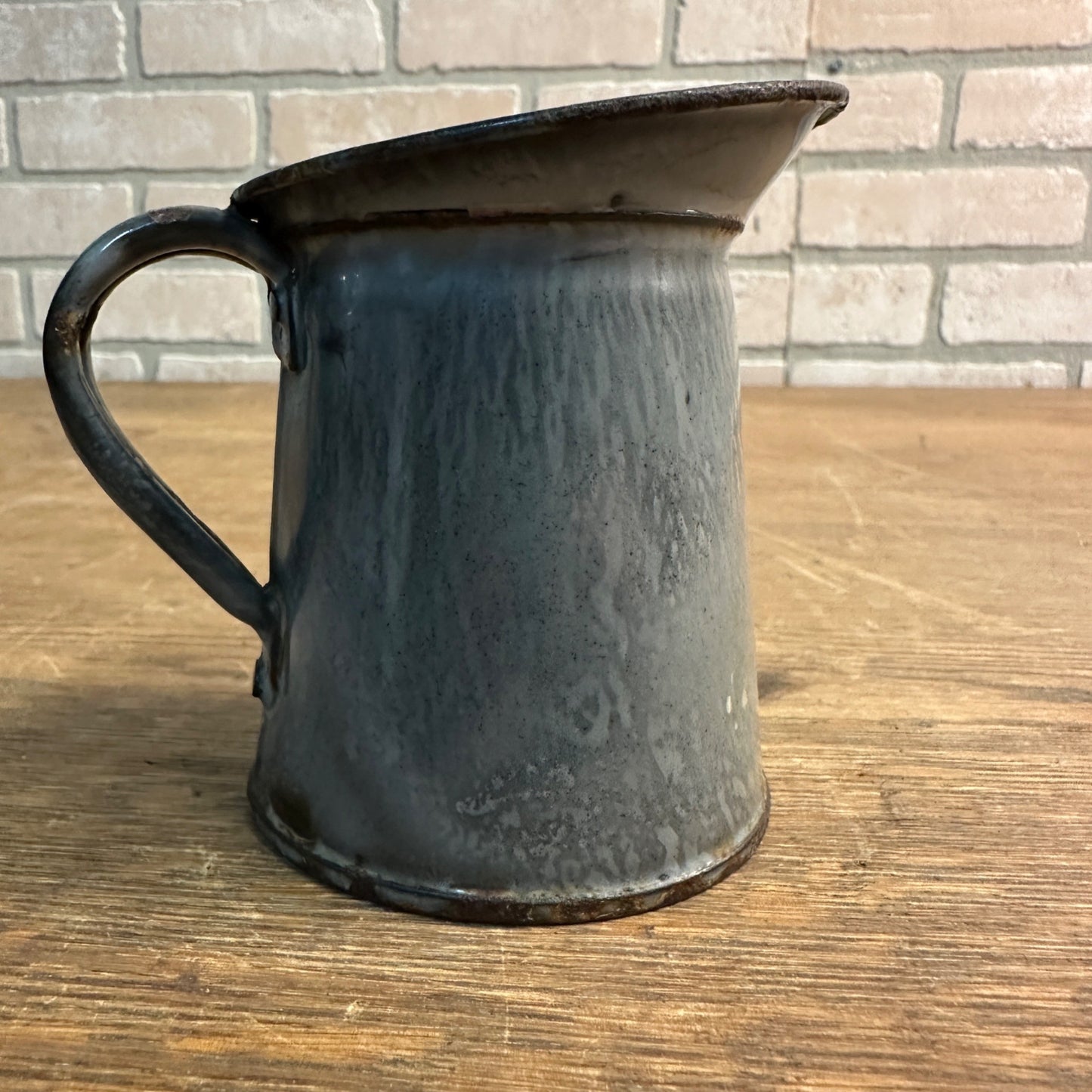 Antique Early 19000s Enamelware Grey Graniteware 3.5" Milk Creamer