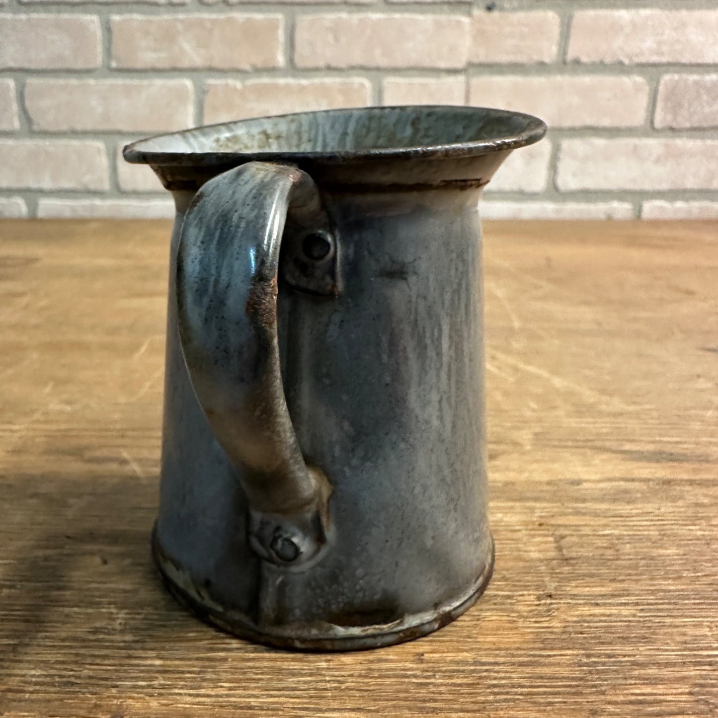 Antique Early 19000s Enamelware Grey Graniteware 3.5" Milk Creamer