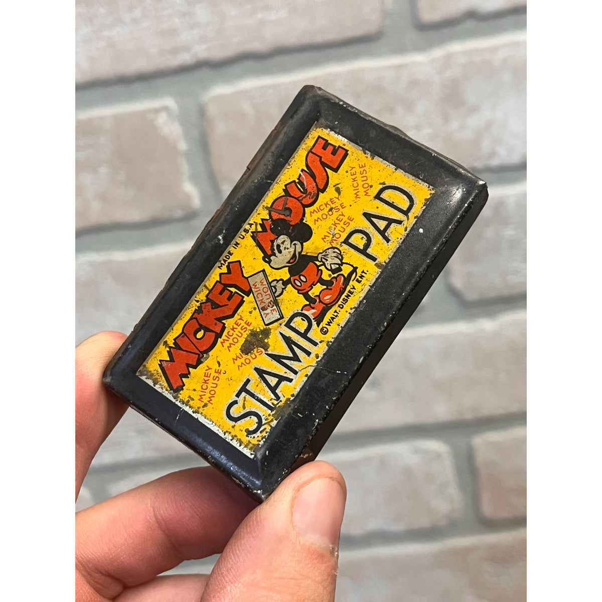 Vintage 1930s Mickey Mouse Stamp Pad Walt Disney Tin Litho
