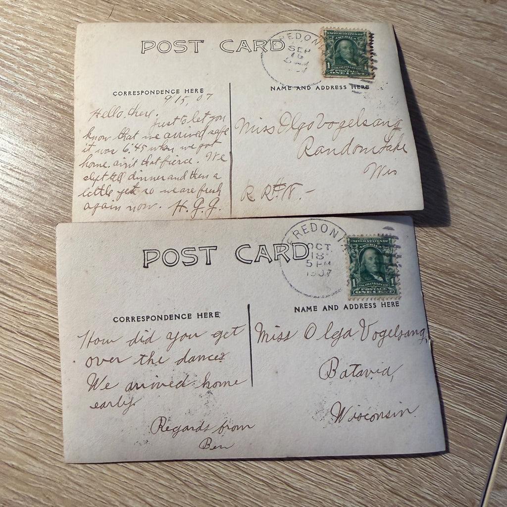 (2) RPPC Postcard Fredonia Wis Horse and Buggy Postcards