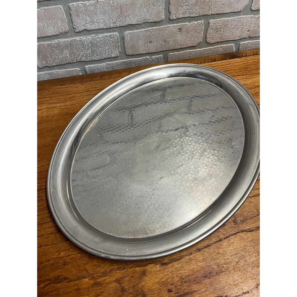 Vintage 1960s MCM Stainless Serving Oval Platter Hammered Tray Olde Hall 18x13.5