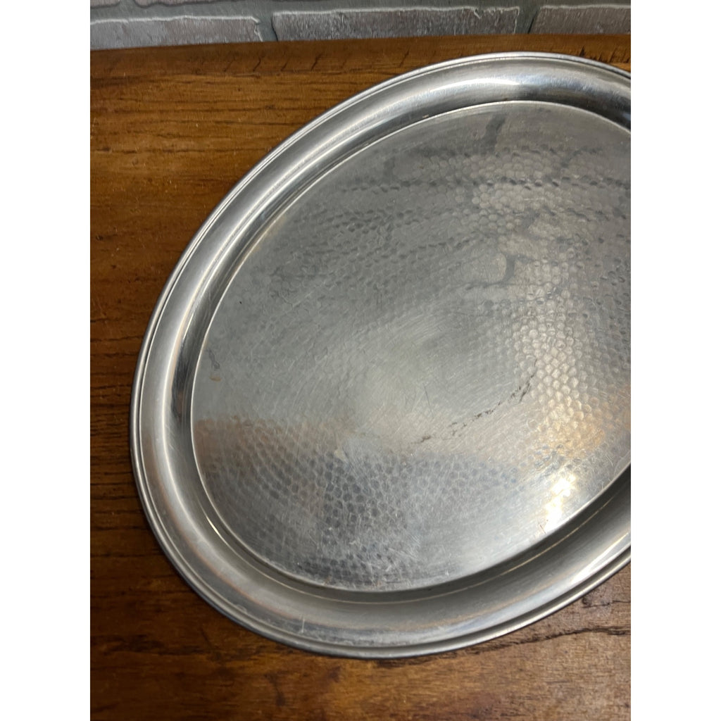 Vintage 1960s MCM Stainless Serving Oval Platter Hammered Tray Olde Hall 18x13.5