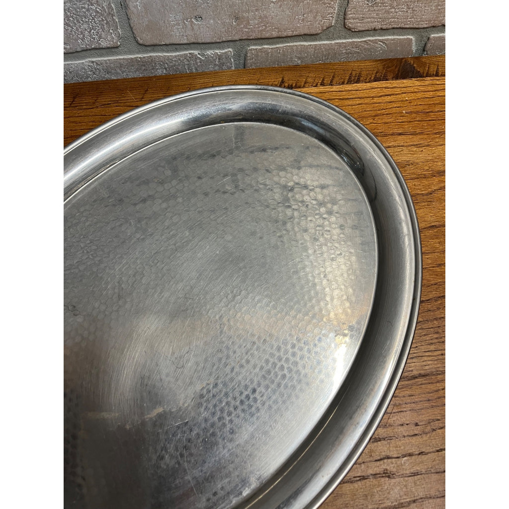 Vintage 1960s MCM Stainless Serving Oval Platter Hammered Tray Olde Hall 18x13.5