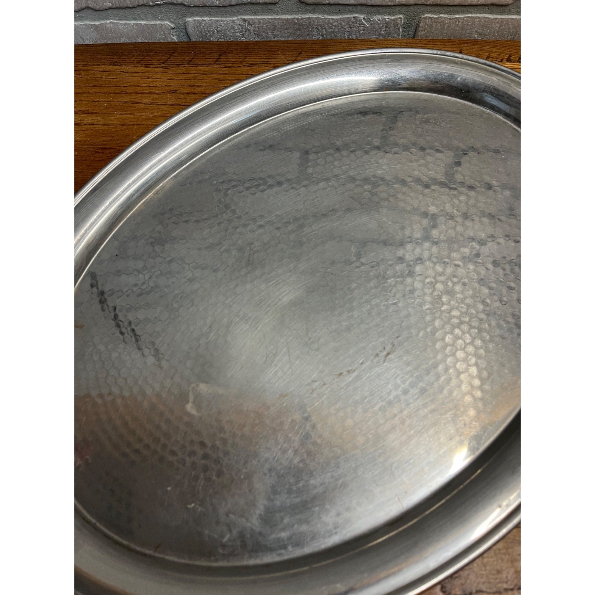 Vintage 1960s MCM Stainless Serving Oval Platter Hammered Tray Olde Hall 18x13.5