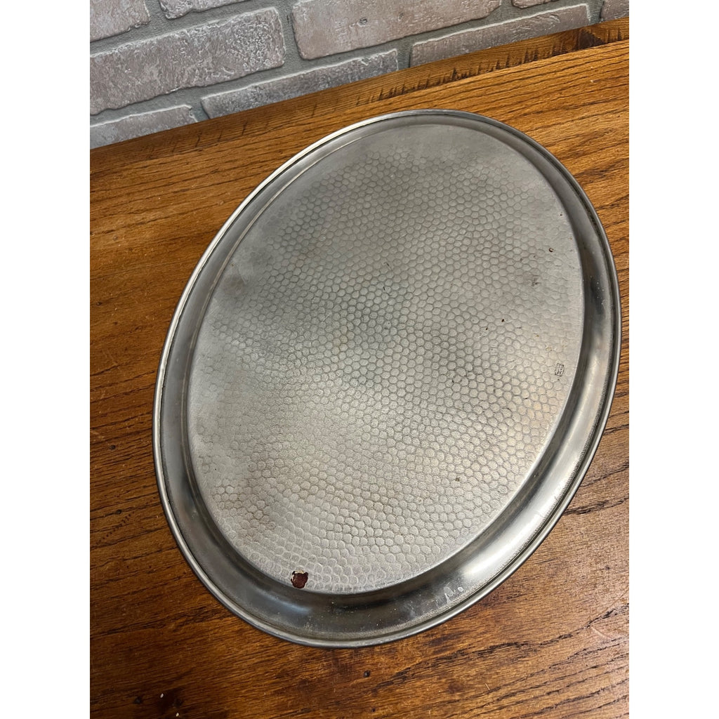 Vintage 1960s MCM Stainless Serving Oval Platter Hammered Tray Olde Hall 18x13.5