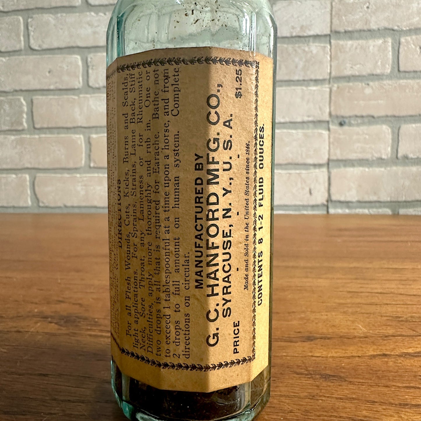 Antique HANFORD'S BALSAM OF MYRRH Pharmacy MEDICAL BOTTLE W/ LABEL Medicine