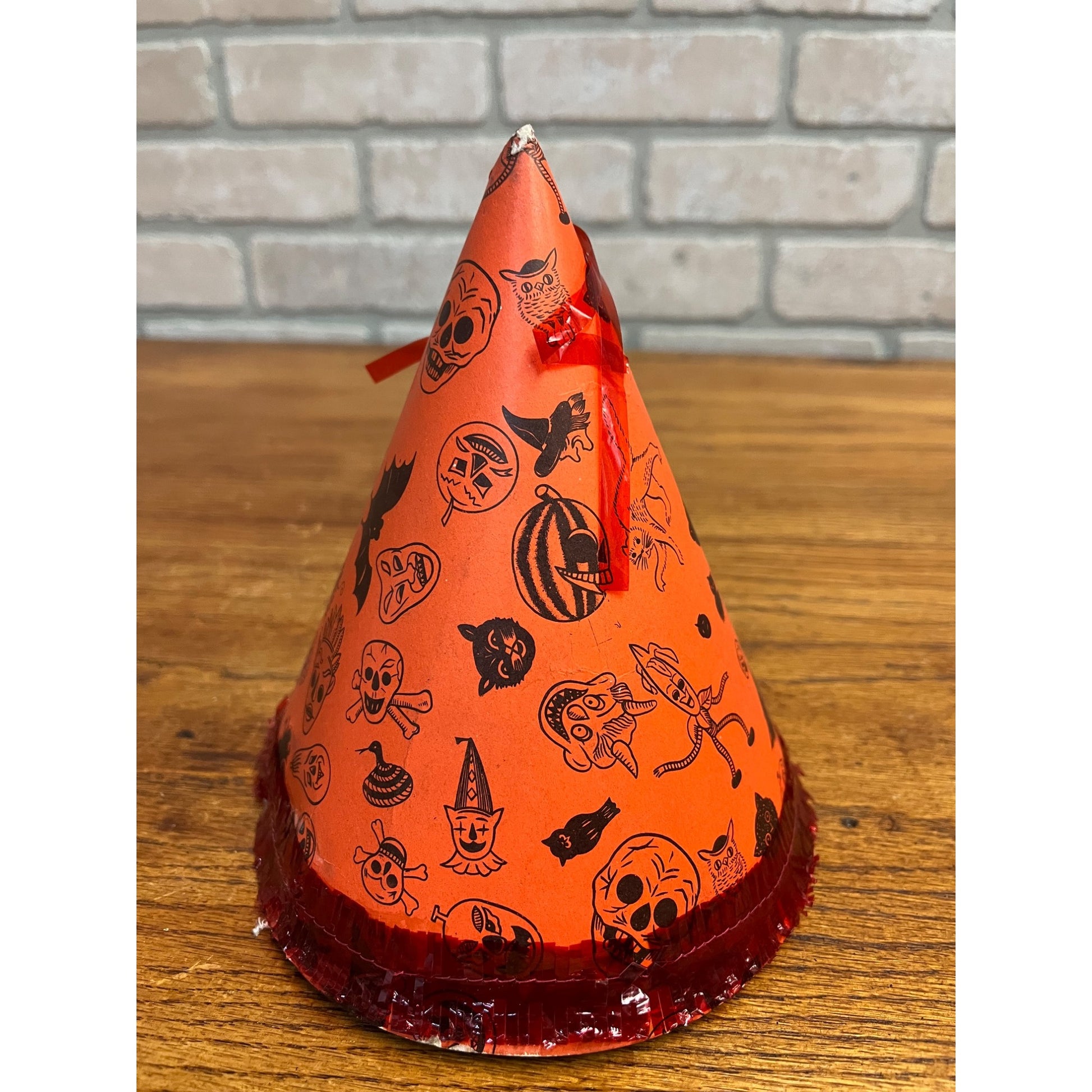 Vintage 1960s Halloween Party Hat Cardboard Litho - Japan - Witch Owl Black Cat