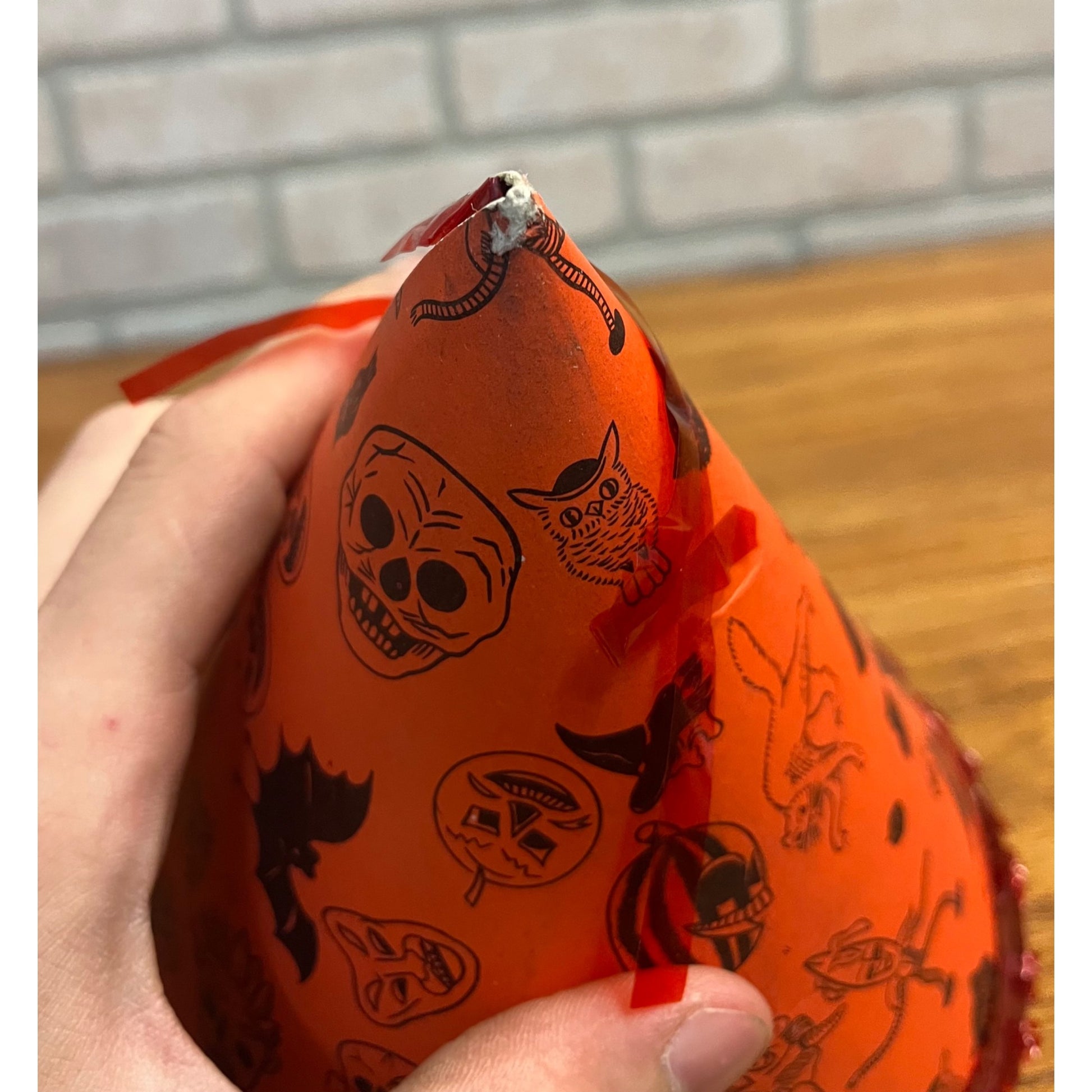 Vintage 1960s Halloween Party Hat Cardboard Litho - Japan - Witch Owl Black Cat