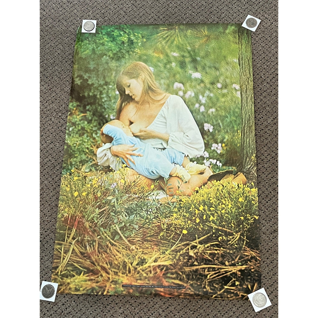 Vintage 1960s Breastfeeding Hippie Mother Poster Art Psychology Today Baby