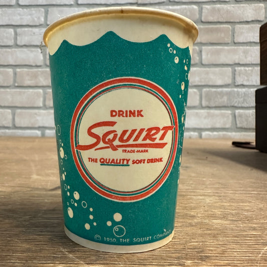 SCARCE 1950 Squirt 9oz  Paper Wax Blue Promotional Cup w/ Squirty