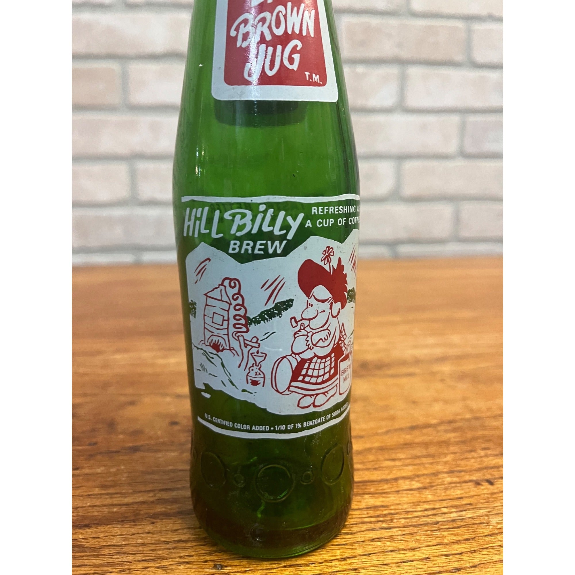 Hill Billy Brew  'Lil Brown Jug;  M.C.S.C., 1960s ACL Soda Pop Bottle Green