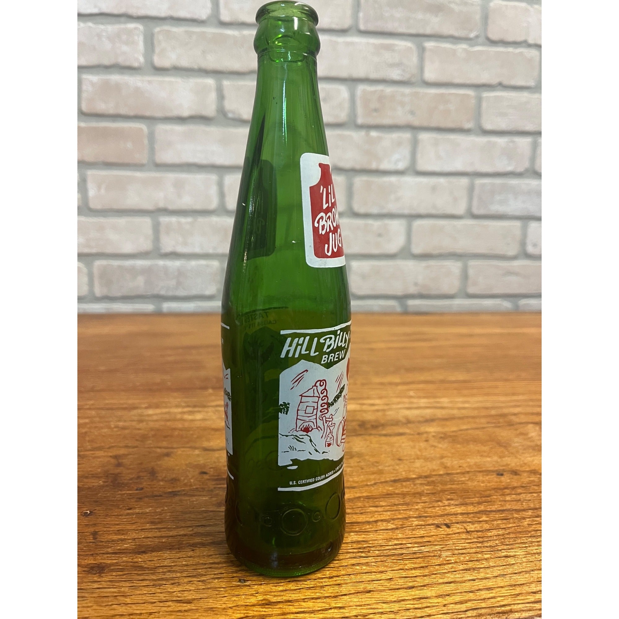 Hill Billy Brew  'Lil Brown Jug;  M.C.S.C., 1960s ACL Soda Pop Bottle Green
