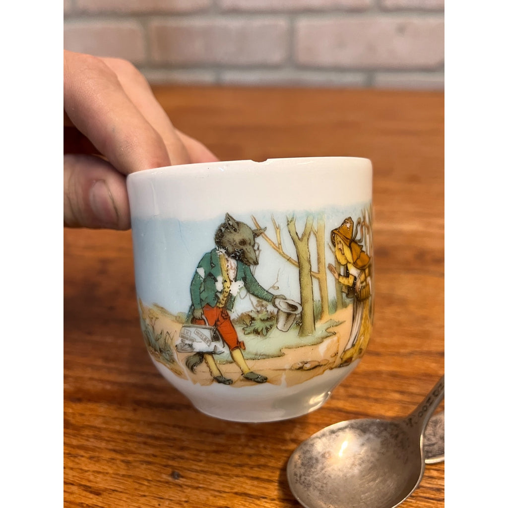 Antique Little Red Riding Hood & the Wolf Small Teacup Germany + Spoon Winthrop