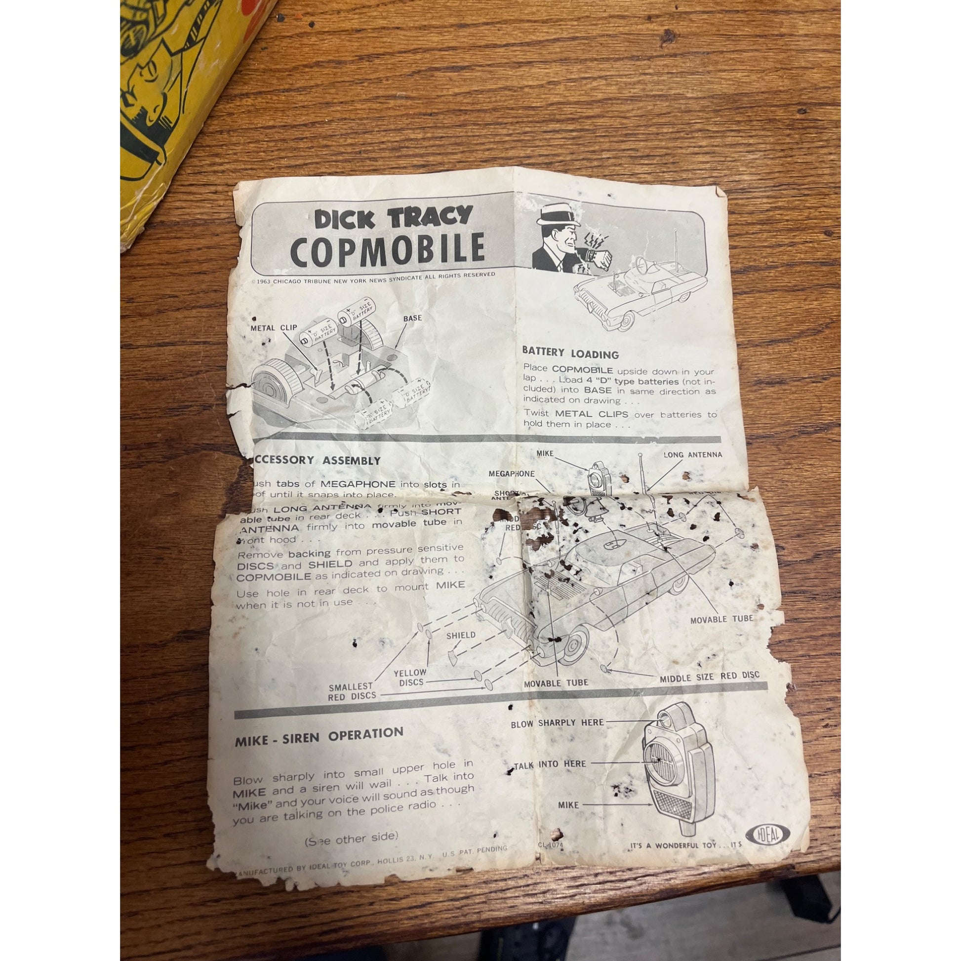 Vintage 1963 Dick Tracy Copmobile Ideal Toy Corp 23” Incomplete