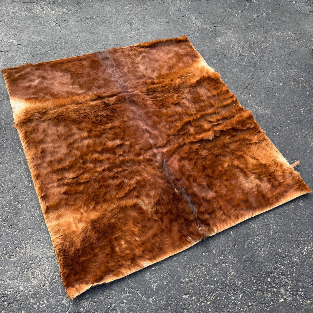 Antique 19th c Primitive Horse Buggy Sleigh Blanket Genuine Cowhide & Wool HEAVY