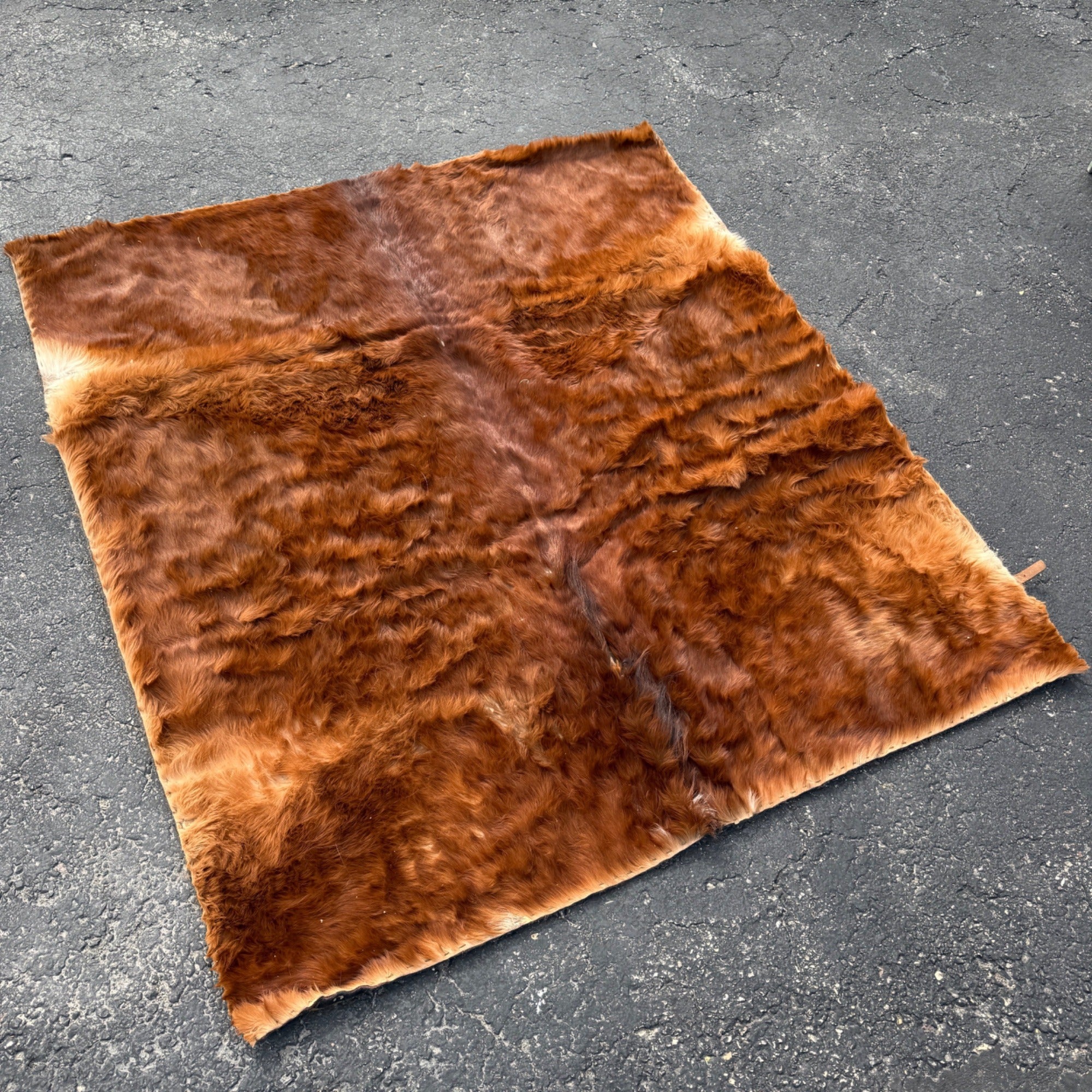 Antique 19th c Primitive Horse Buggy Sleigh Blanket Genuine Cowhide & Wool HEAVY