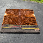 Antique 19th c Primitive Horse Buggy Sleigh Blanket Genuine Cowhide & Wool HEAVY