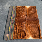 Antique 19th c Primitive Horse Buggy Sleigh Blanket Genuine Cowhide & Wool HEAVY