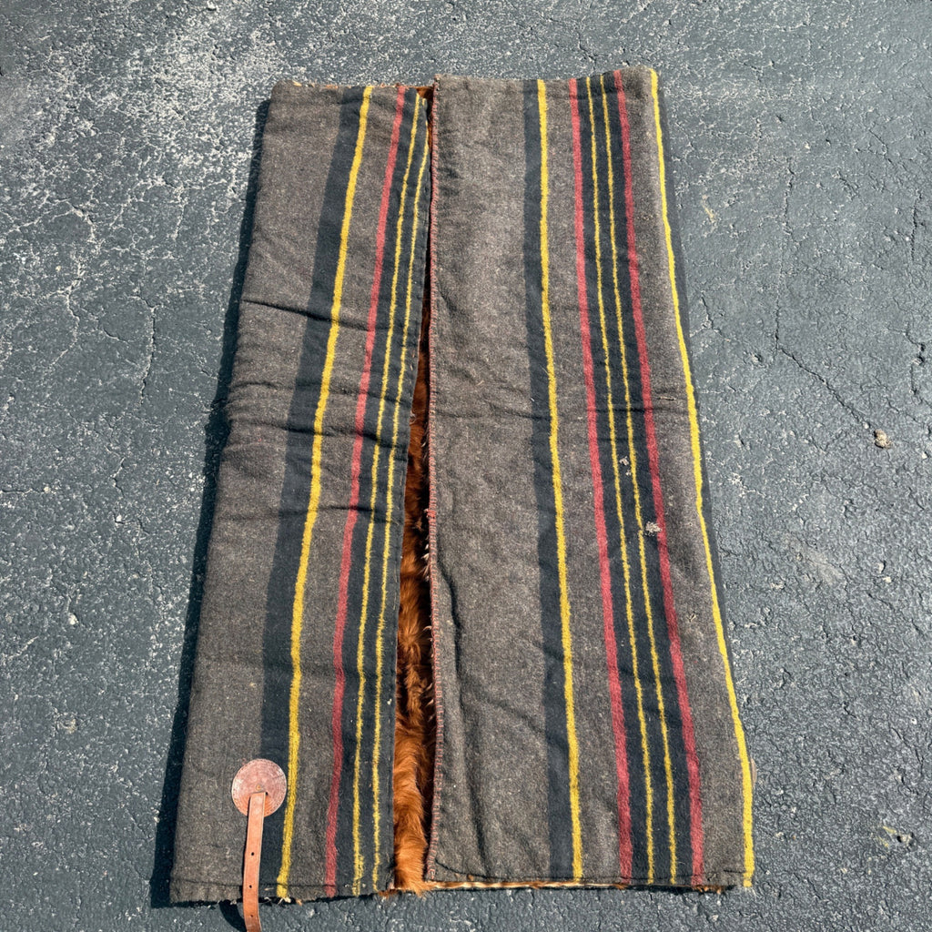 Antique 19th c Primitive Horse Buggy Sleigh Blanket Genuine Cowhide & Wool HEAVY
