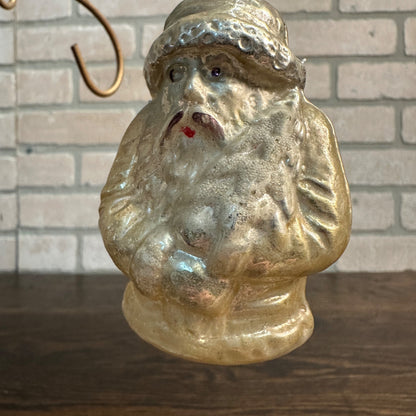 Antique German Glass White Santa Claus w/ Tree Ornament Christmas 3-1/2"