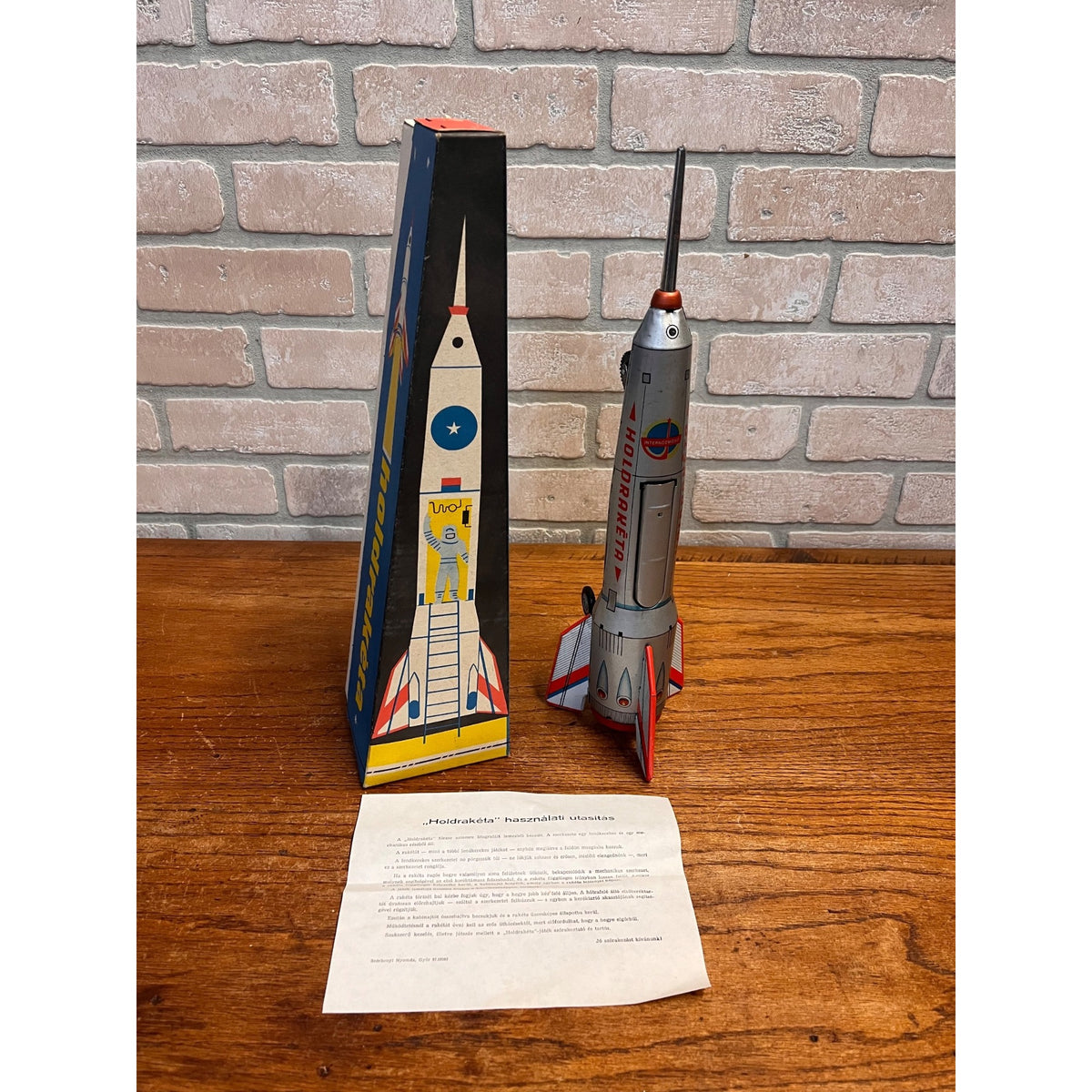Vintage Tinplate Space Rocket Holdraketa 1960s Hungarian Moon Rocket With Box