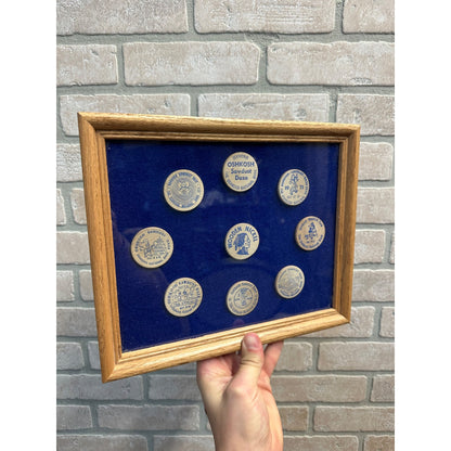 Vintage 1973-79 Oshkosh Wis Sawdust Daze Wooden Nickle Tokens Framed Collection