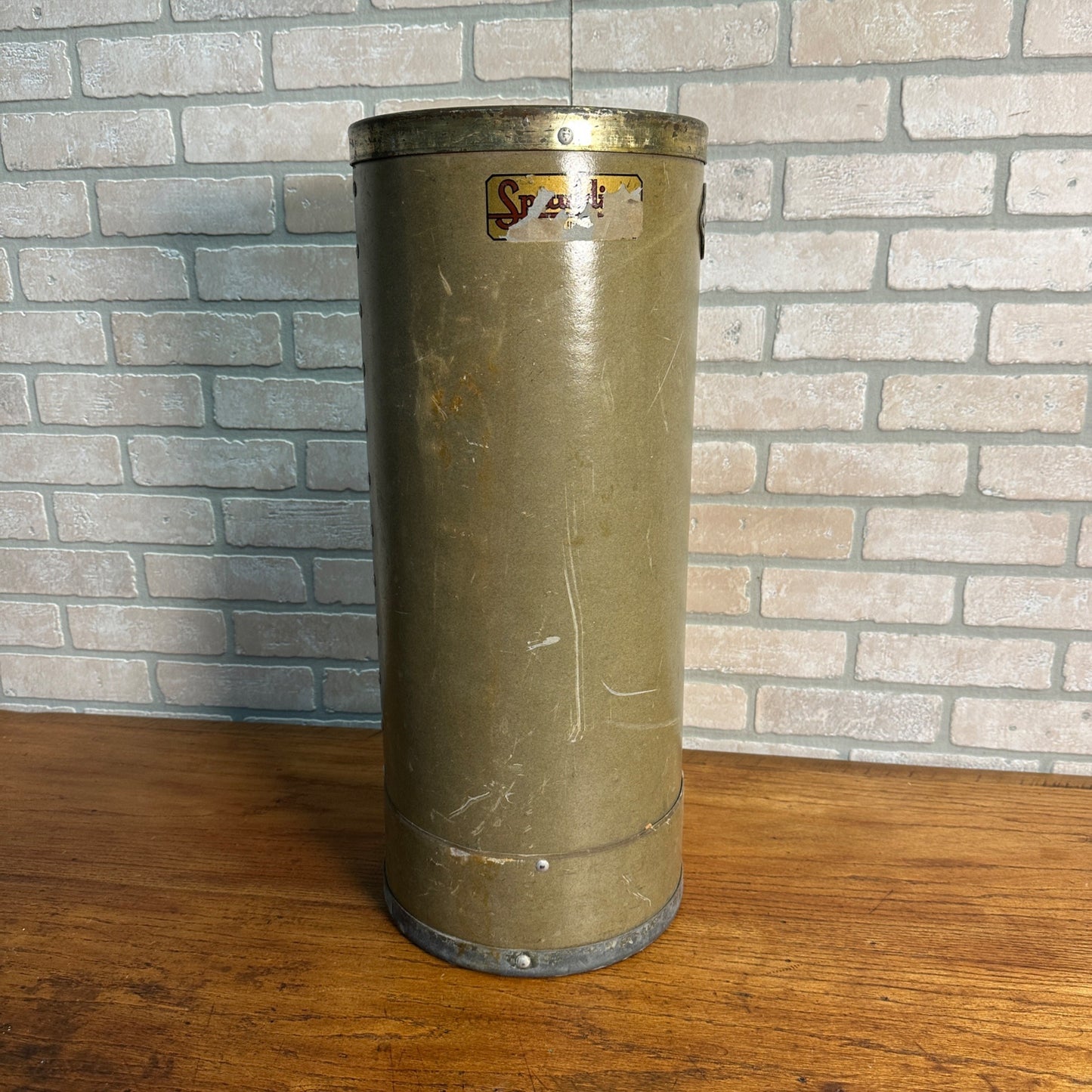 Vintage Spaulding Green Industrial Fiber Waste Basket Receptacle Barrel