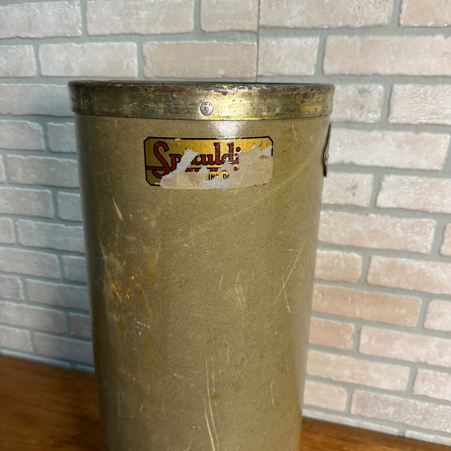 Vintage Spaulding Green Industrial Fiber Waste Basket Receptacle Barrel