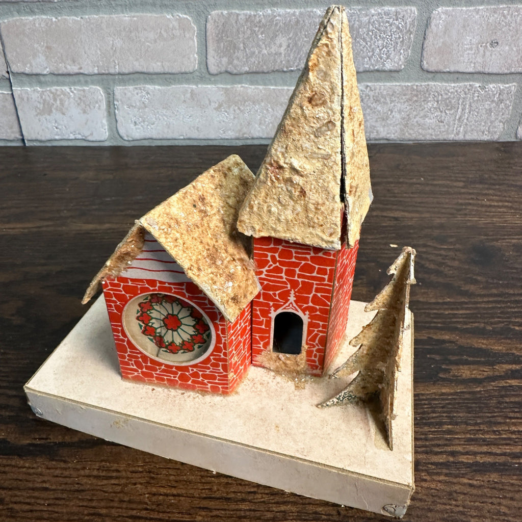 Vintage Mid Century Christmas Set of 8 Village Mica Putz Houses w/ Box